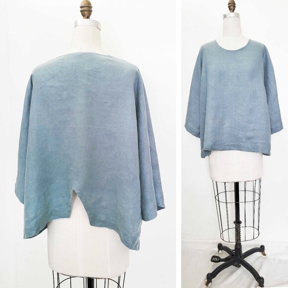 Yuvita Women's 100% Linen Sage Three-Quarter Sleeve Quotidian Top Pullover Shirt - Picture 1 of 11